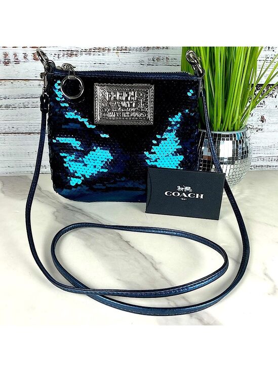 Coach Handbags - Coach Vintage Poppy Sequins Metallic Blue Sequin‎ Crossbody Bag